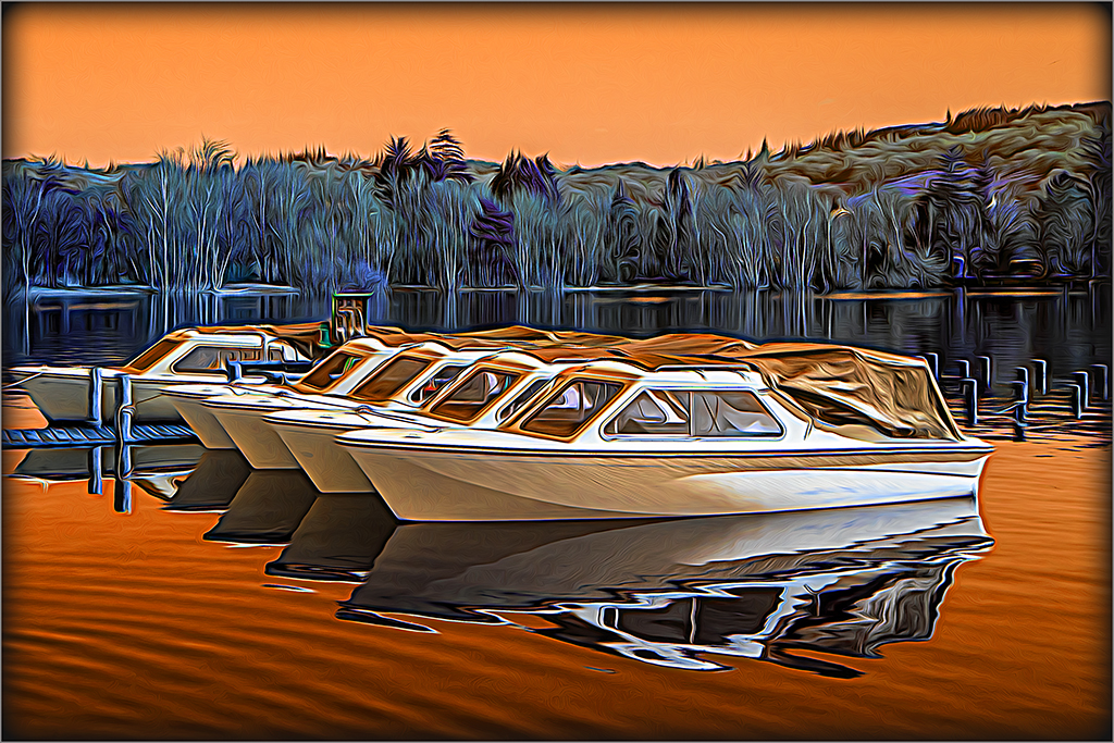 Boats on orange by Ian Ledgard