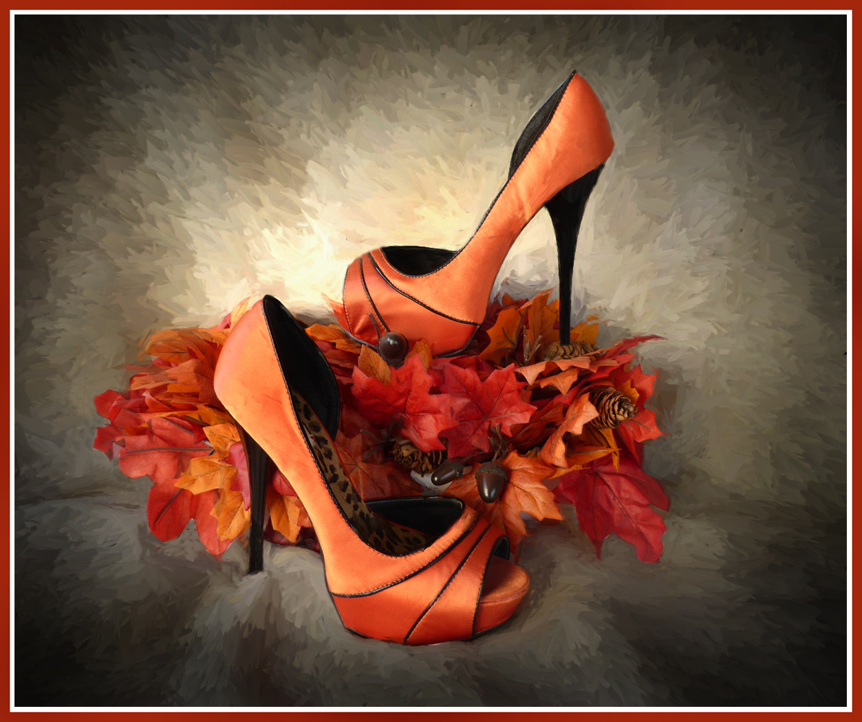 Orange Heels with fall leaves by Shirley Ward, FPSA, EPSA