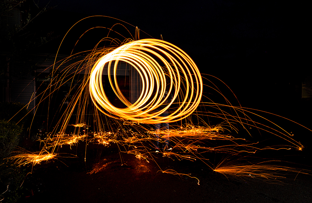 spinning steel wool sparks by Jim Horn