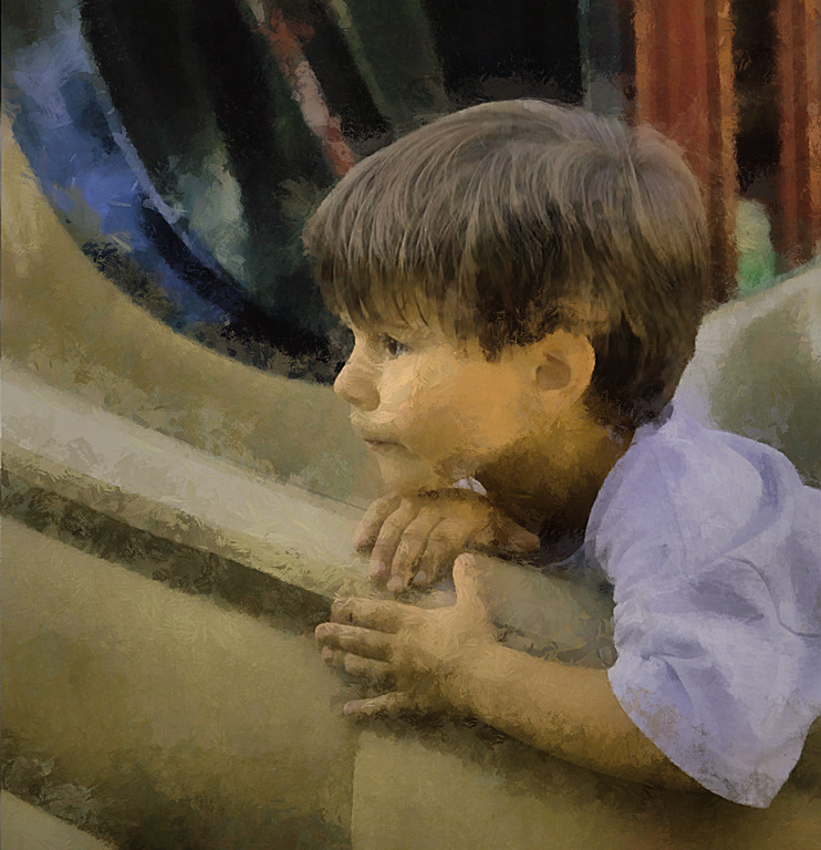 Boy on Slide by Terry Clark