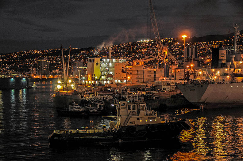 Valparaiso, Argentina, Harbor at Night by Joan Field