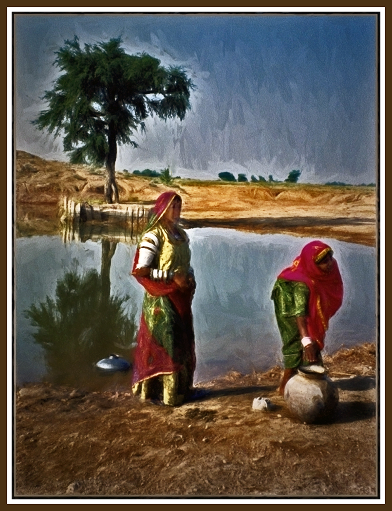 Two Indian women at water hole by Shirley Ward