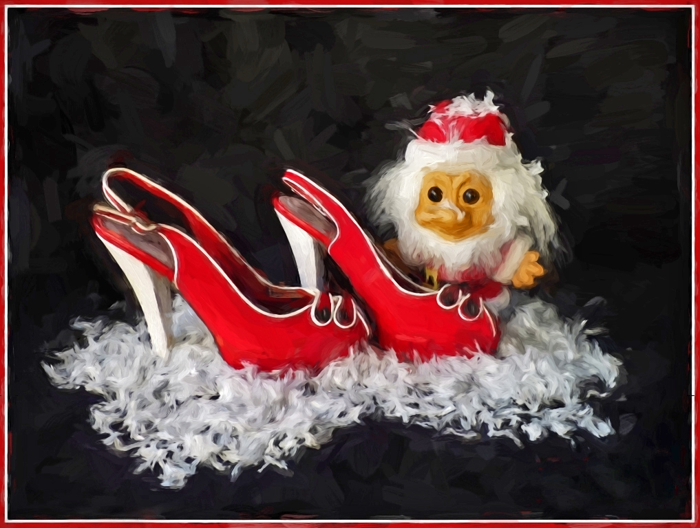 Santa Troll with red and white heels on snow. by Shirley Ward, FPSA, EPSA