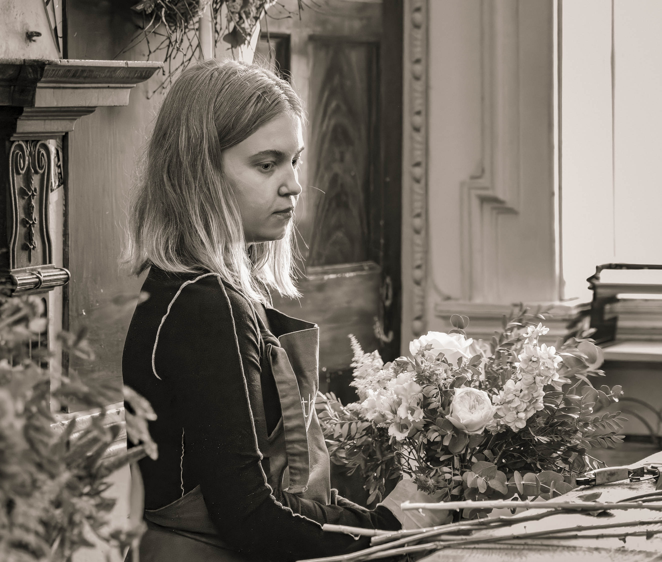 Girl Making a Flower Arrangement