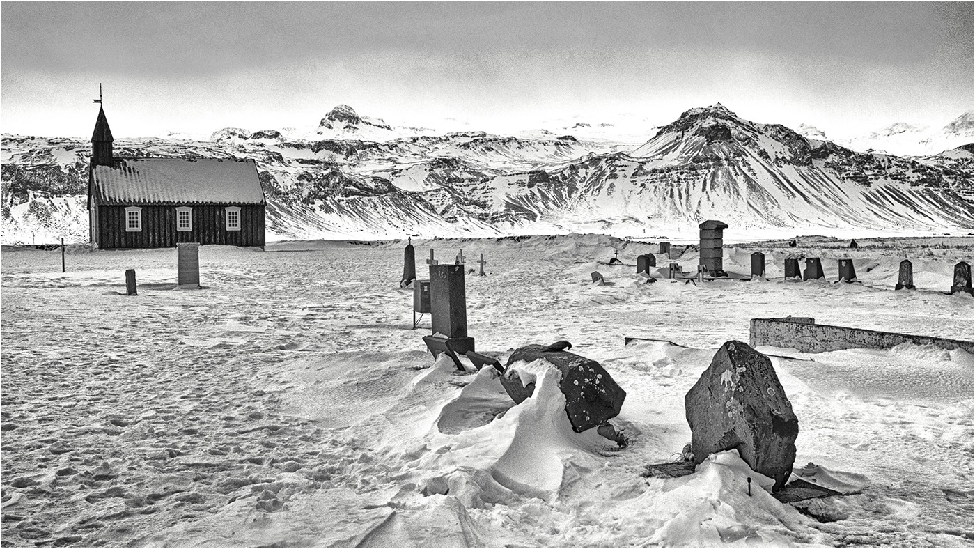 Budakirkja Churchyard, Snaefellsnes, Iceland by Peter Clark