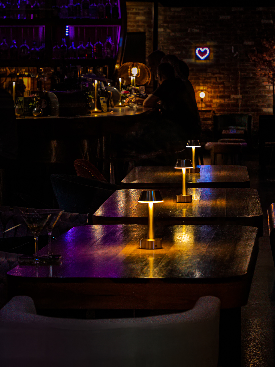 Table lamps in a bar