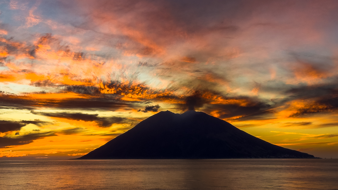 Stromboli Volcano at Sunset by Adrian Binney