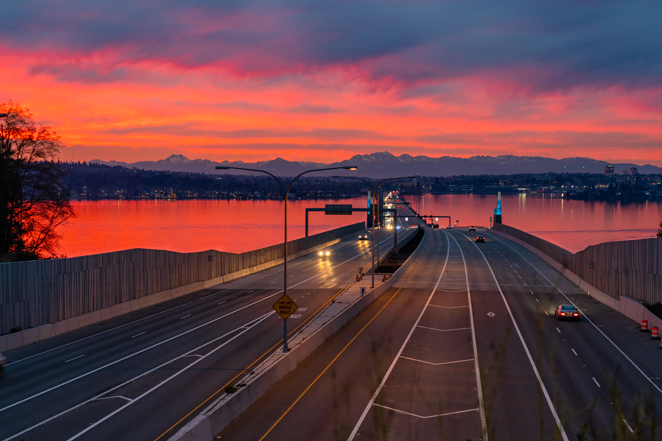  I-520 bridge sunset by Peter Cheung