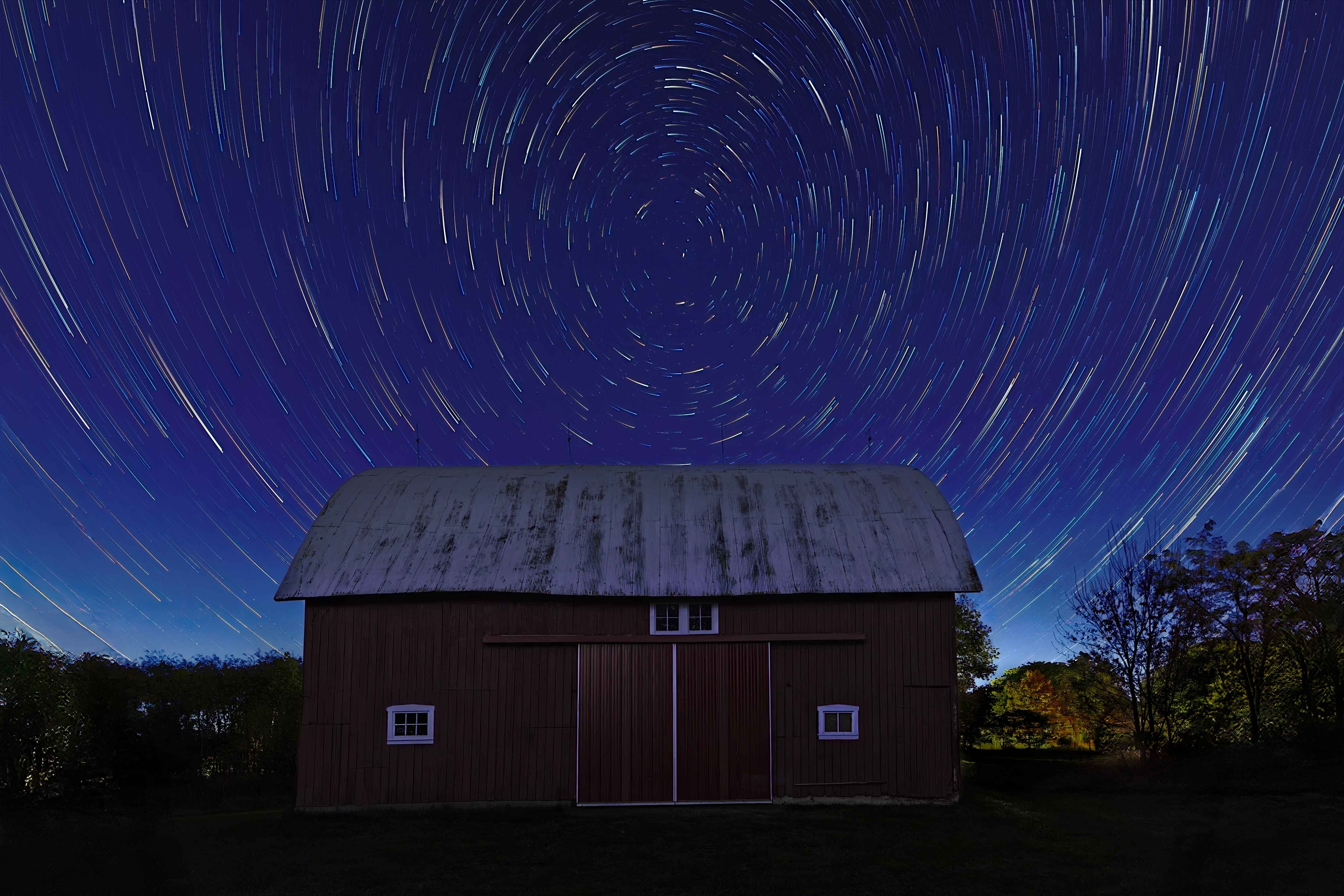 Star Trails at 103 Year Old Barn  by Brenda Fishbaugh