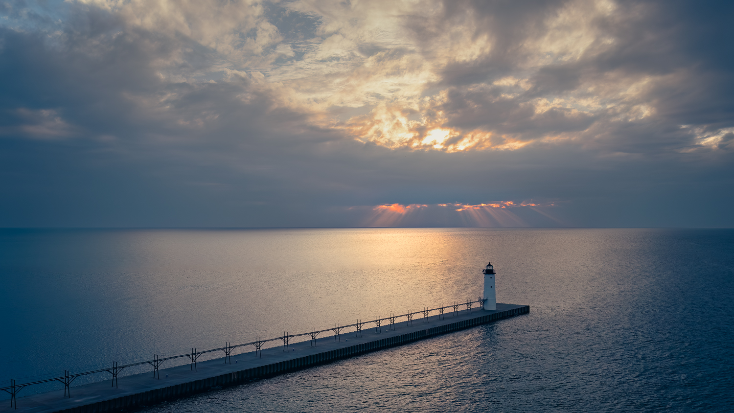 Manistee North Pier Lighthouse with Crepuscular Rays