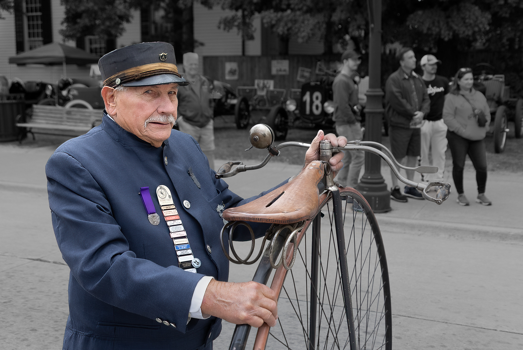 Course Marshall at a Vintage Bike Rally by Lou McLove